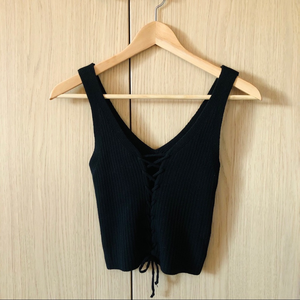 Black Front Tie Knit Top XS